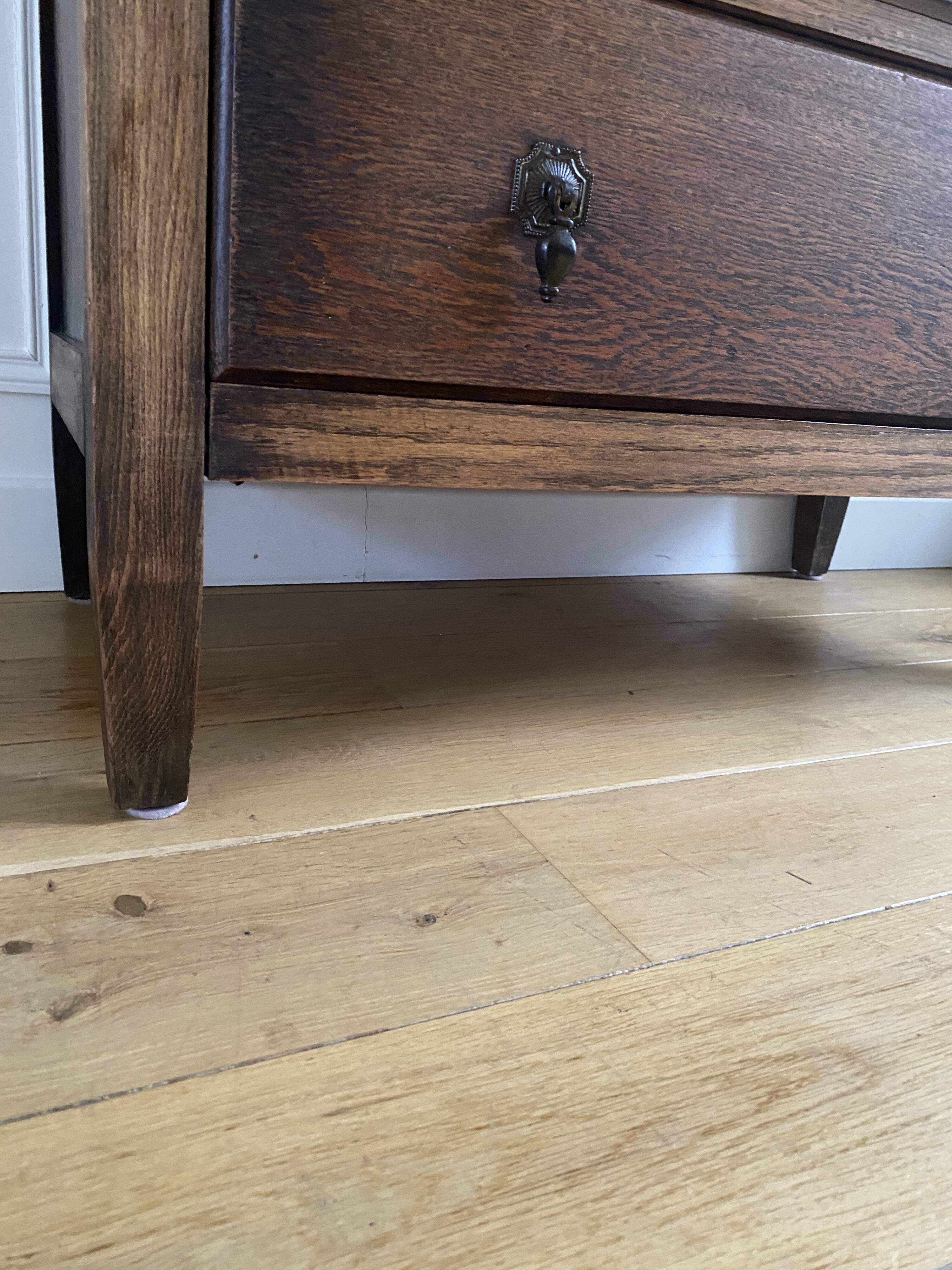 Vintage wooden chest of drawers with three drawers and brown marble top