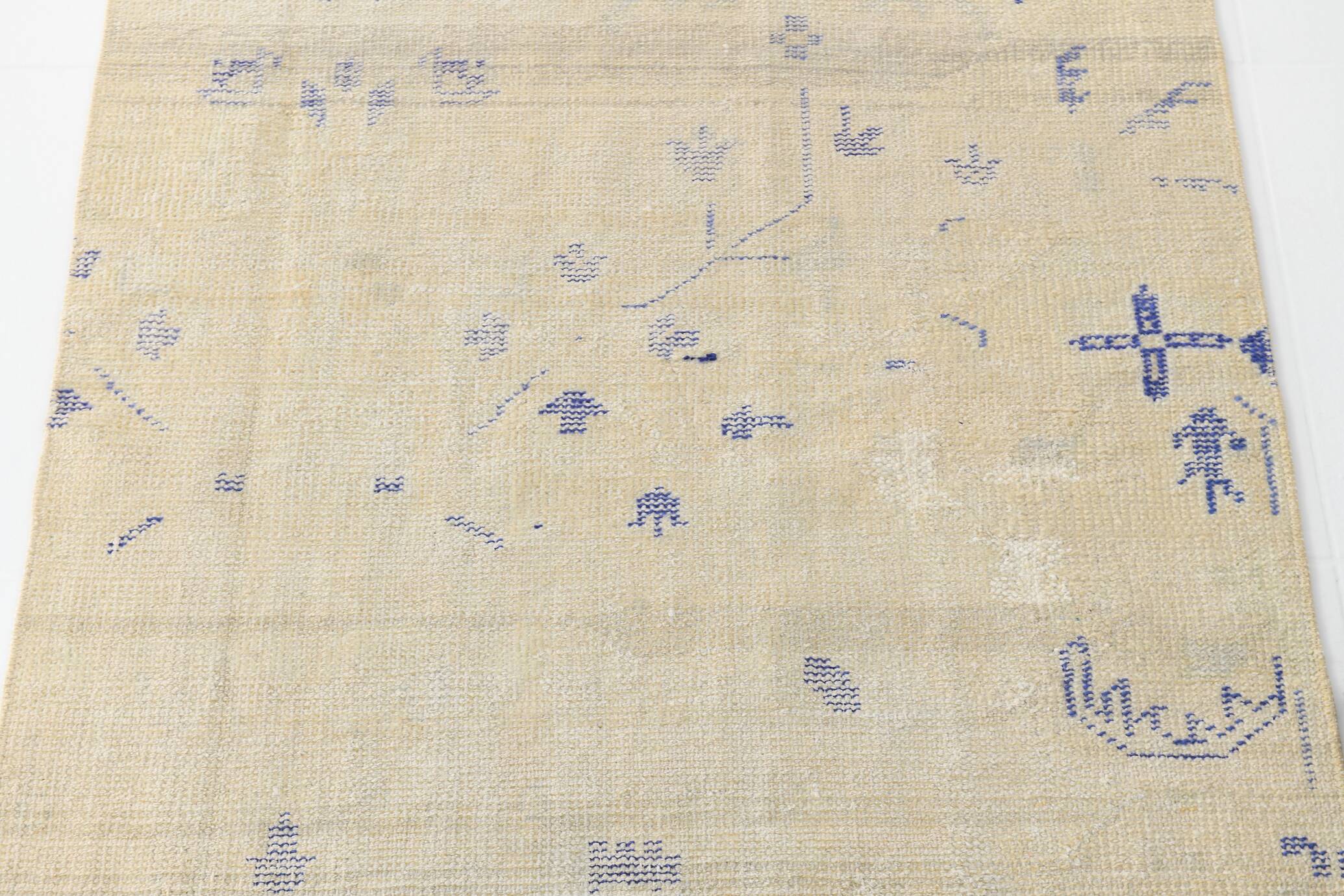 3x12 Blue & Beige Antique Vintage Runner Rug, 80x369Cm SK 23836