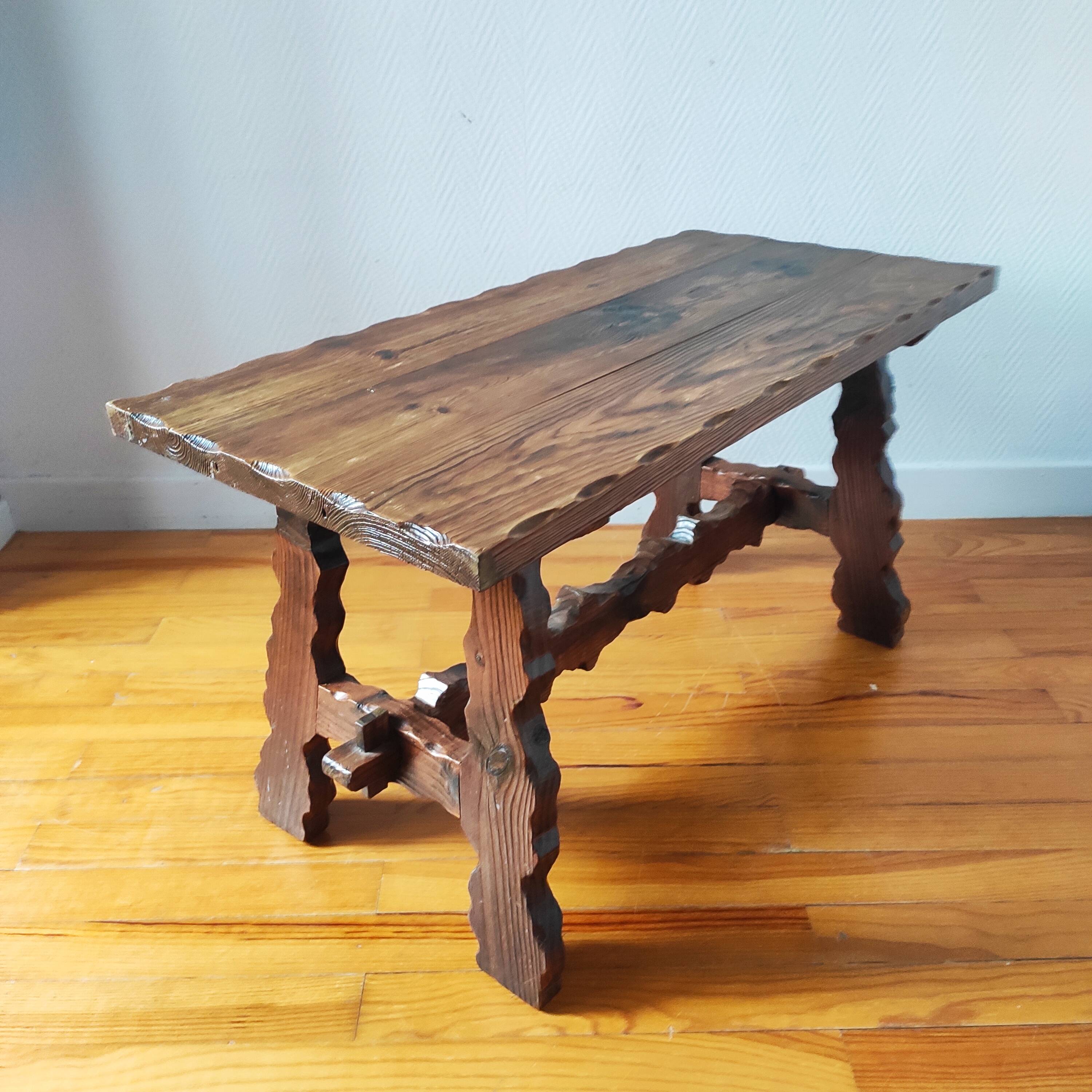 Vintage 1950s Brutalist Chalet Coffee Table