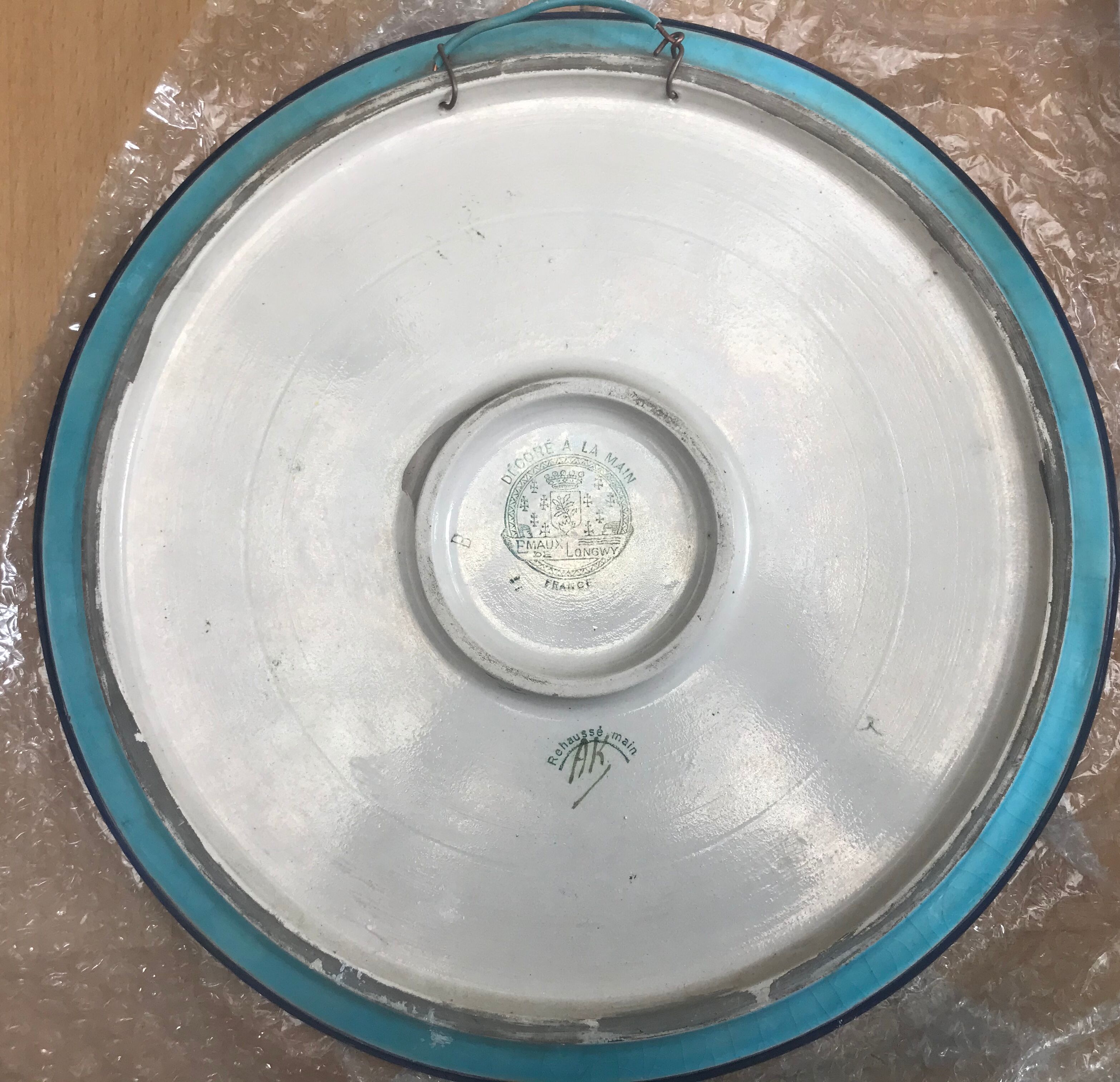 Decorative plate flowers and storks Enamels of Longwy