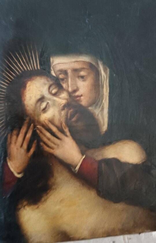 17th-century antique copper painting - Mary with Christ -