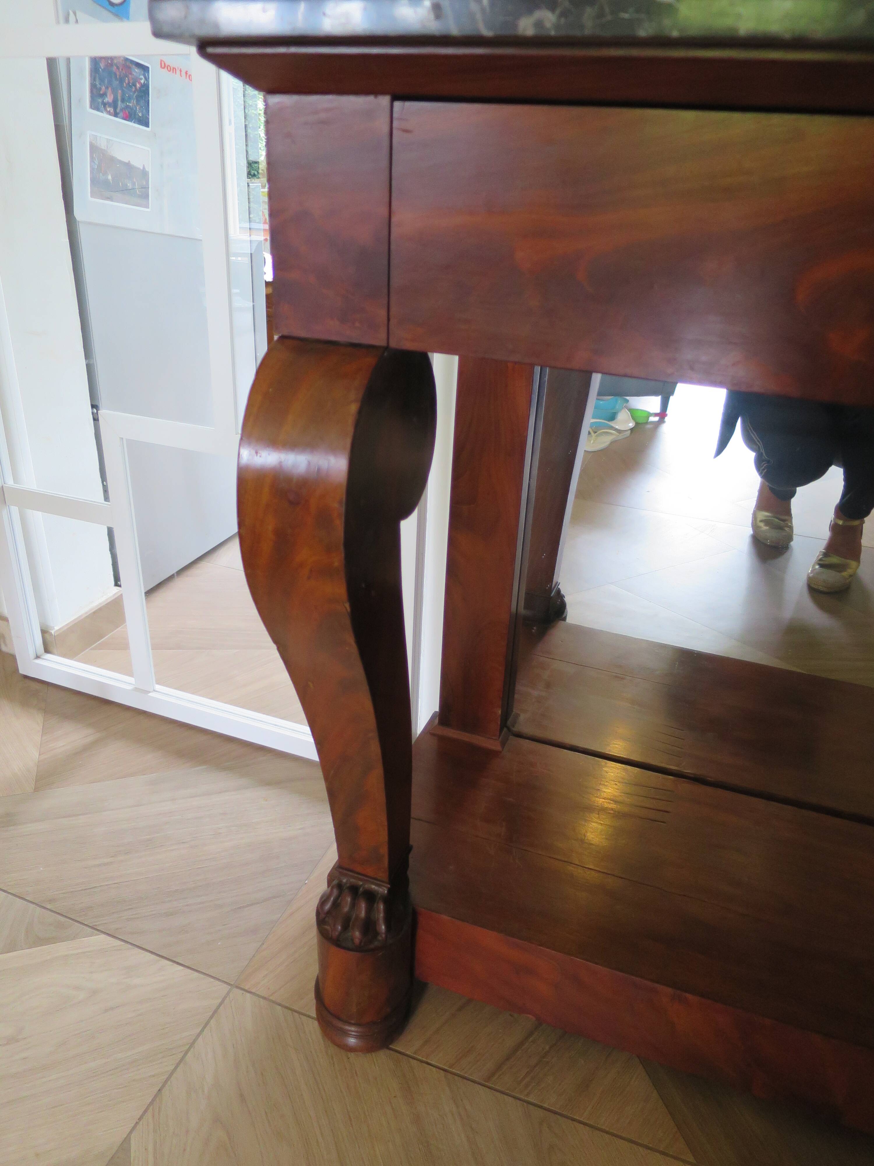 console-style empire/restauration-à crosses-fond de miroir-pieds griffes