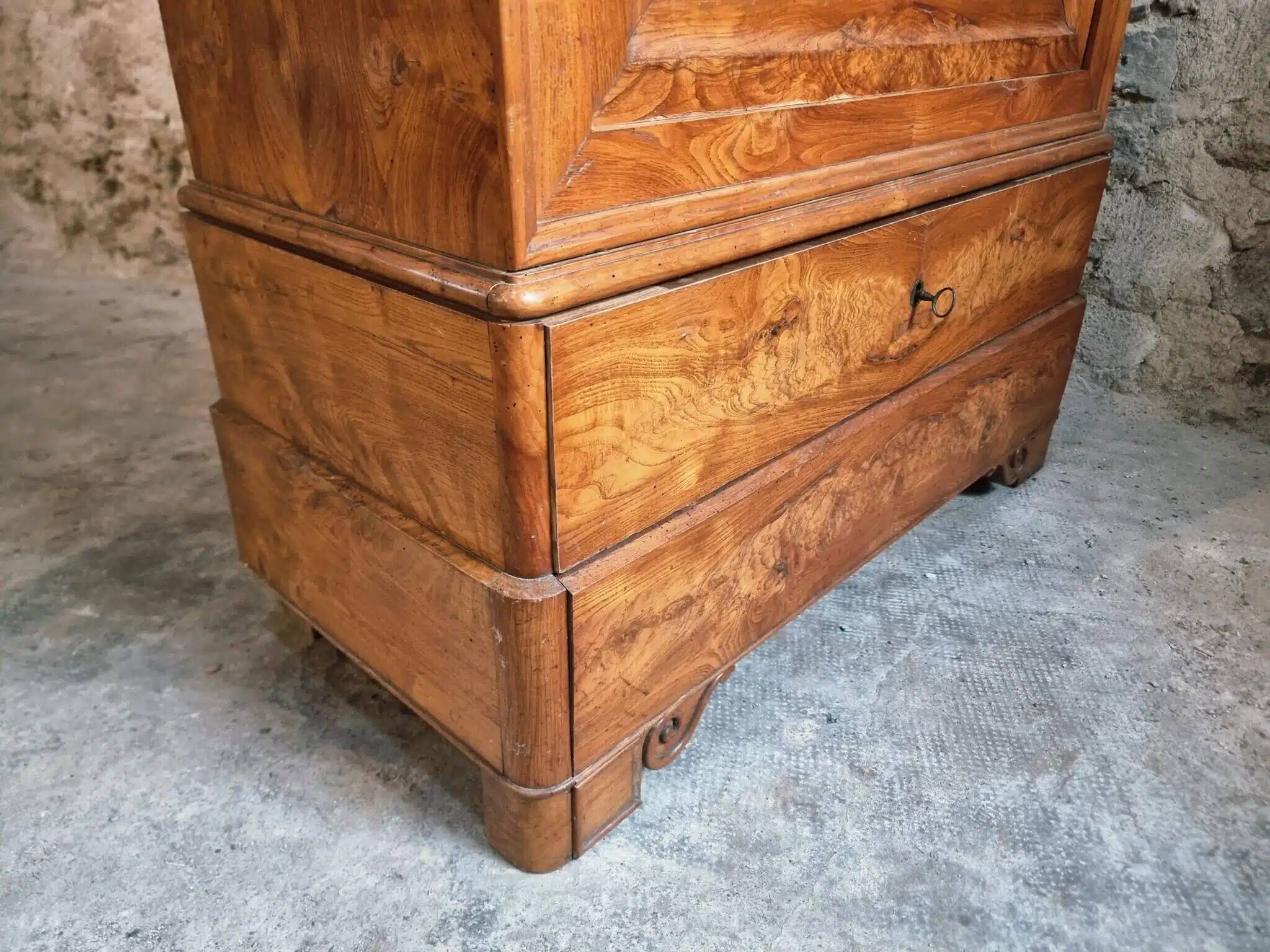 Antique French Louis Philippe wardrobe / wardrobe – elm and oak, mirrored door, 19th century