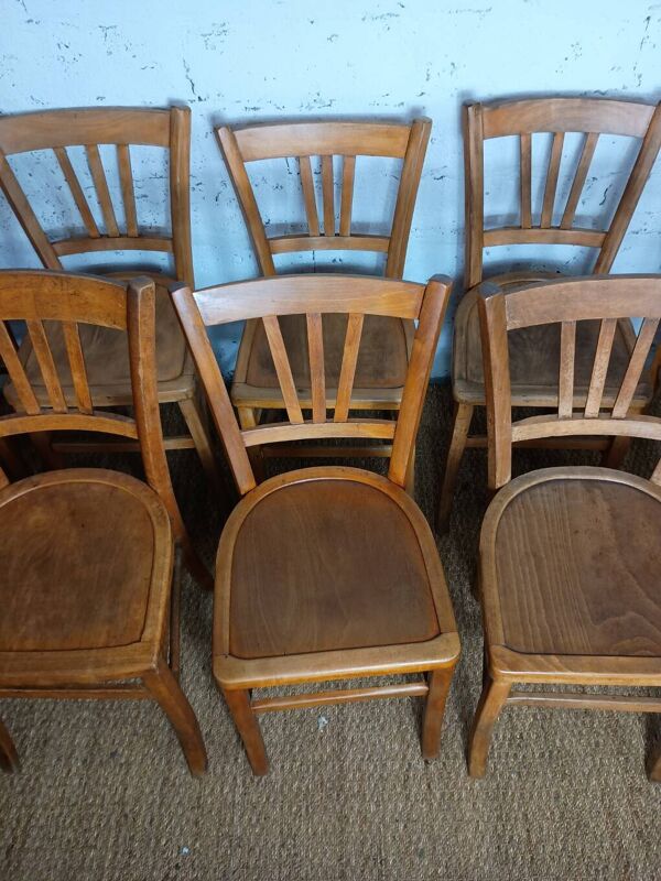 Ensemble de 10 chaises bistrot années 1950-60 vintage Luterma