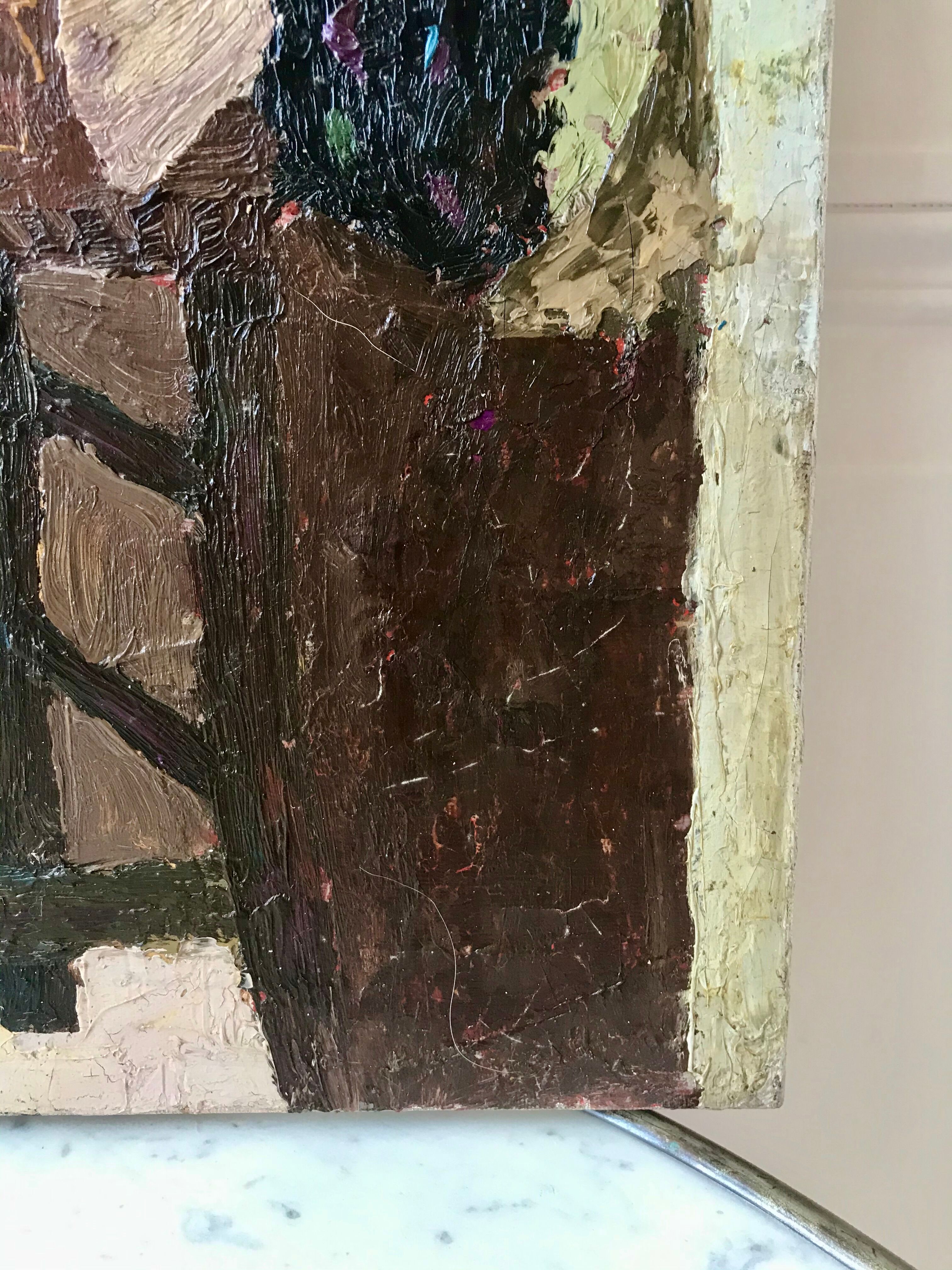 Oil painting on canvas Still life chair signed 50s