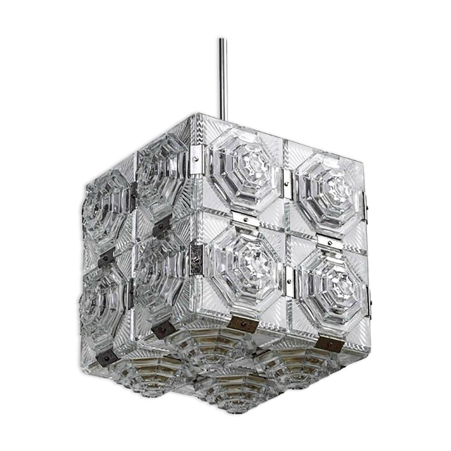 Kamenicky Senov glass cube pendant, Mid-Century modernist Glass Crystal Kinkeldey Chandelier