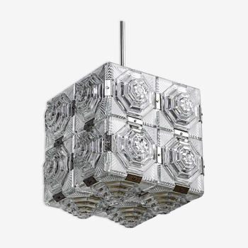 Kamenicky Senov glass cube pendant, Mid-Century modernist Glass Crystal Kinkeldey Chandelier