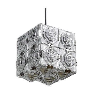 Kamenicky Senov glass cube pendant, Mid-Century modernist Glass Crystal Kinkeldey Chandelier