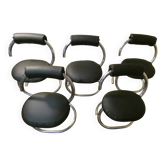 Chaises Cobra en acier et cuir noir de Giotto Stoppino, années 70, lot de 5
