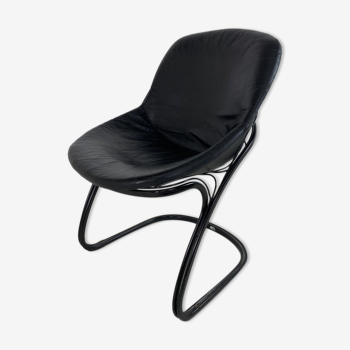 Chaise Sabrina en cuir noir et acier par Gastone Rinaldi pour Thema Italie 1970s