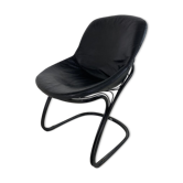 Chaise Sabrina en cuir noir et acier par Gastone Rinaldi pour Thema Italie 1970s
