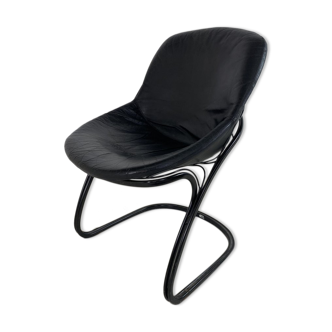 Chaise Sabrina en cuir noir et acier par Gastone Rinaldi pour Thema Italie 1970s