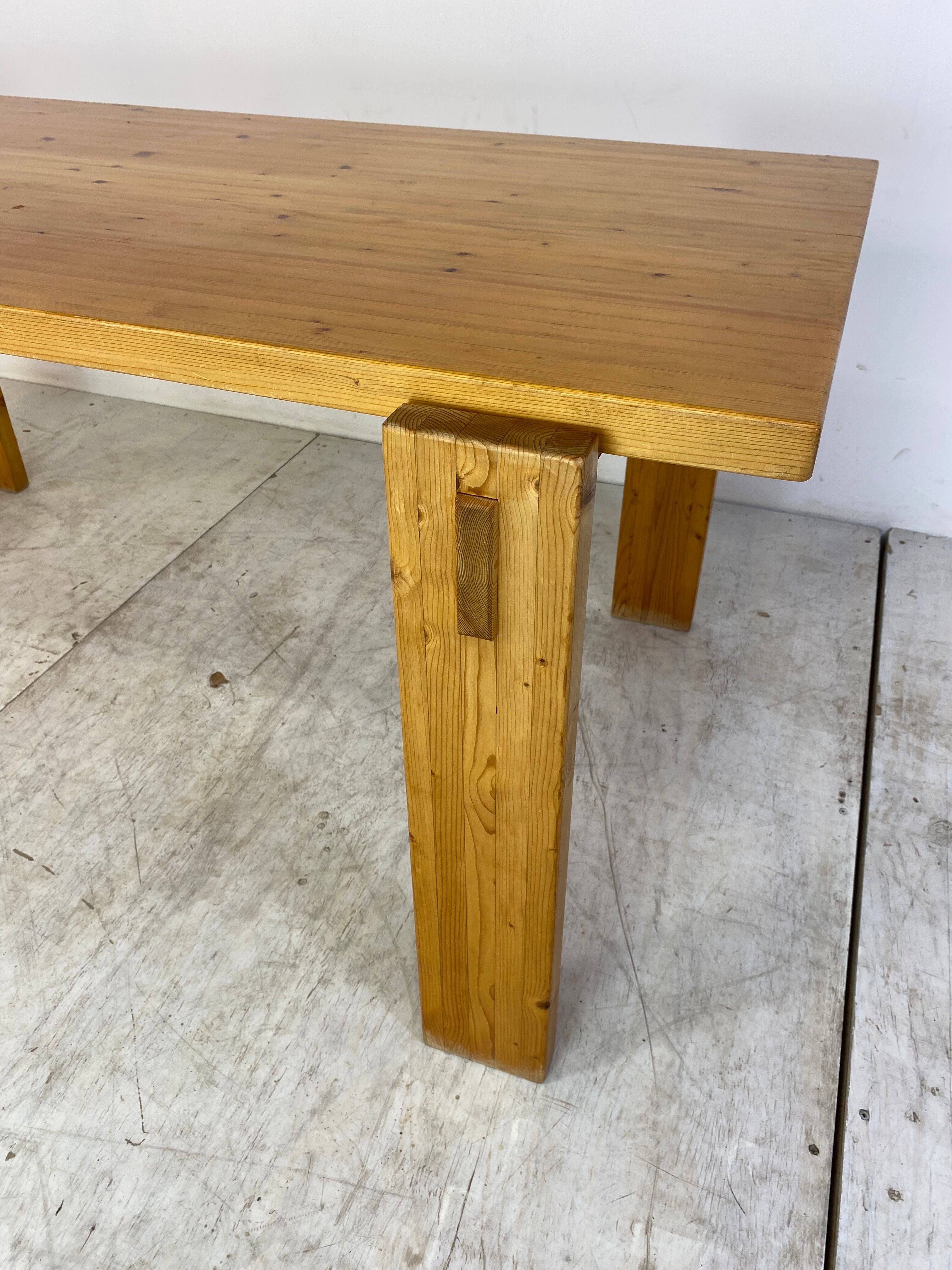Scandinavian modernist brutalist pine rectangular dining table, 1960s