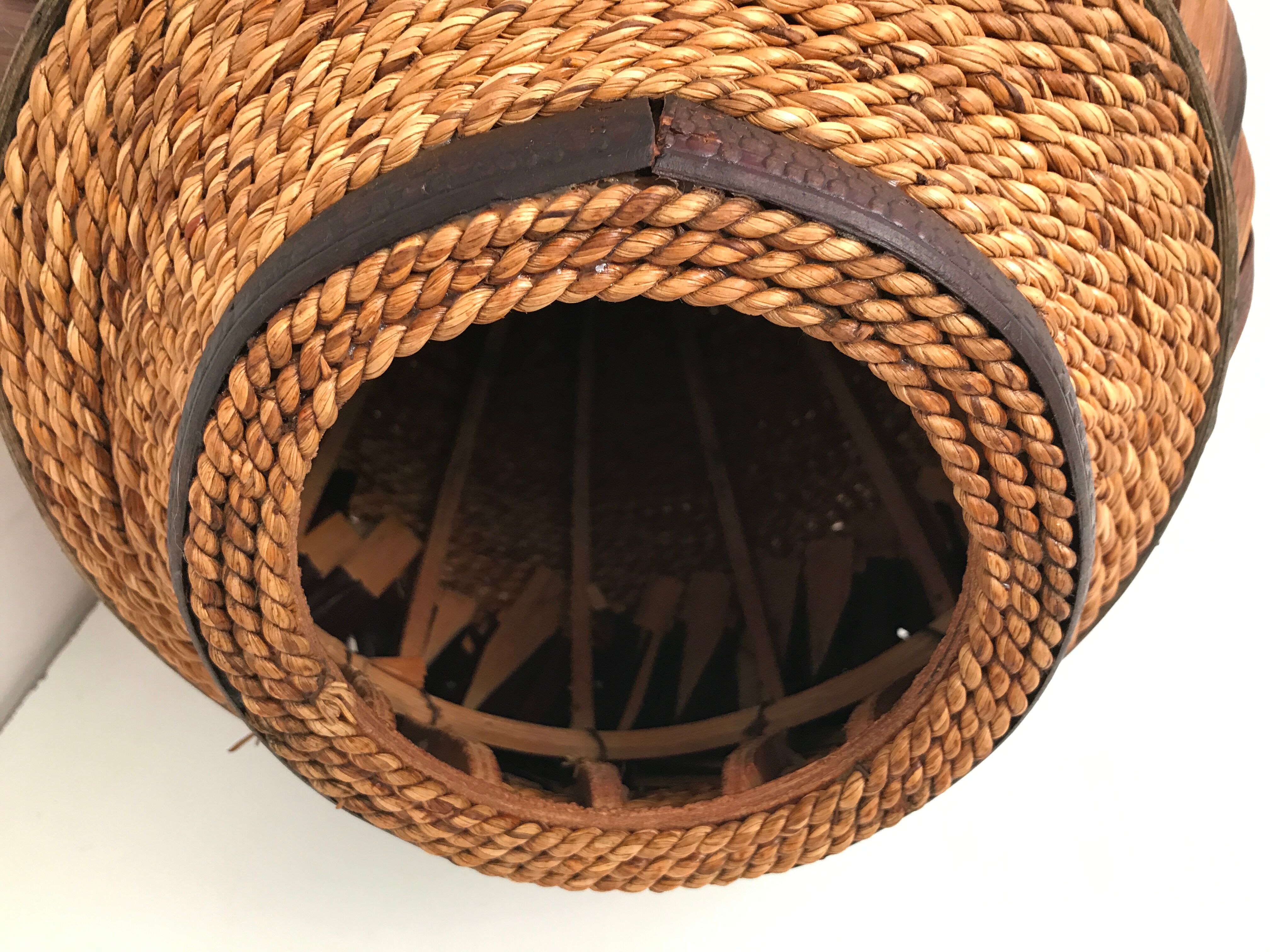 Large basket in vintage wicker rattan