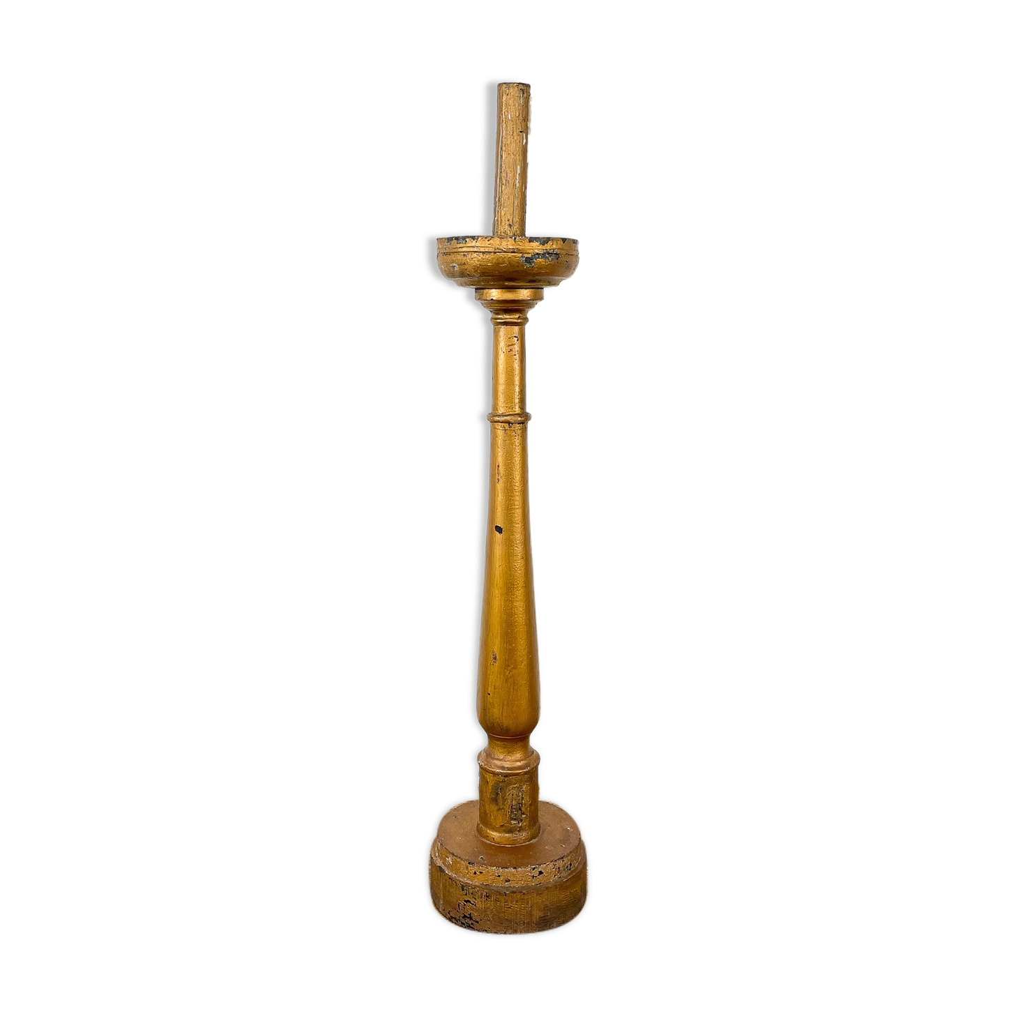 Chandelier français antique en bois peint à l'or au milieu