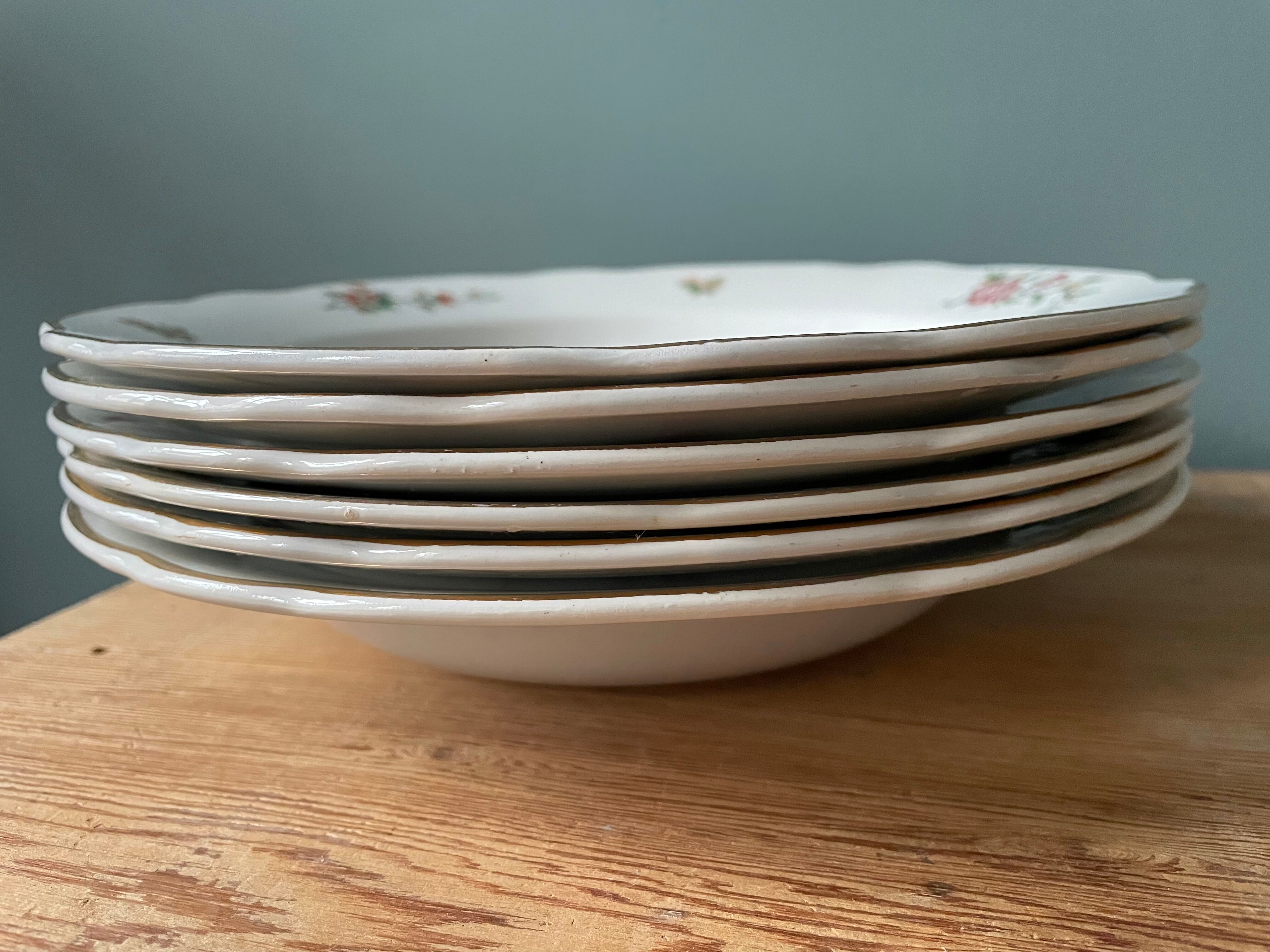 Set of 6 hollow plates Digoin Sarreguemines, Condé model