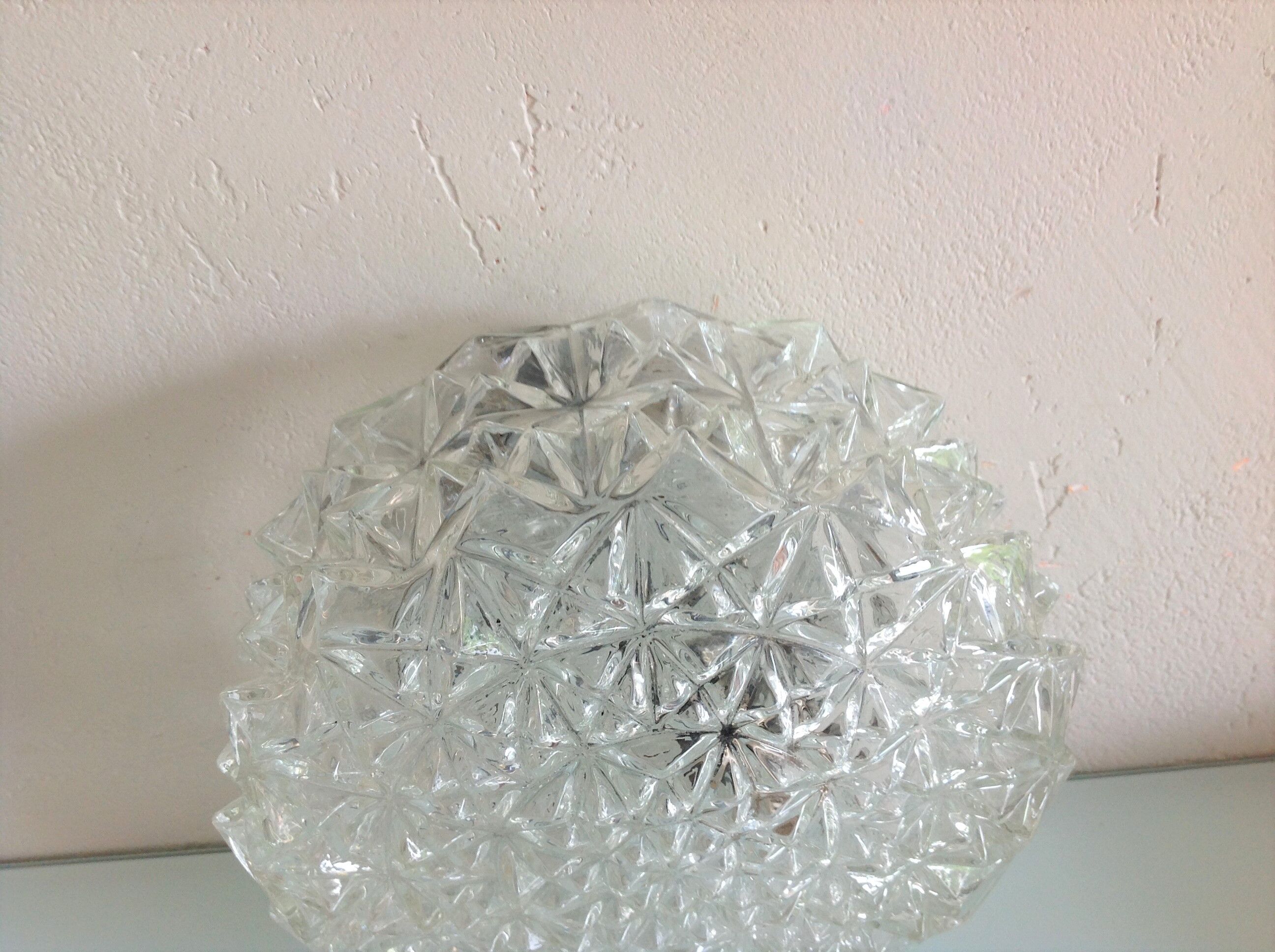 Vintage structured glass round ceiling lamp 60s-70s