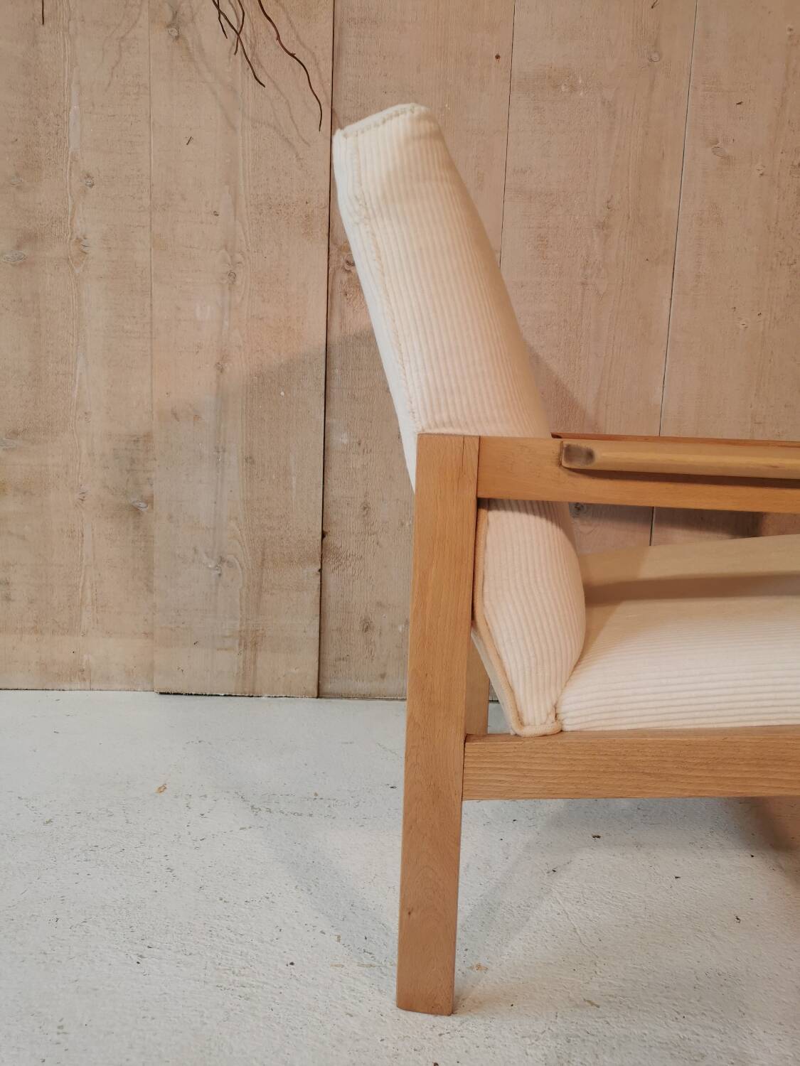 Fauteuil velours ivoire