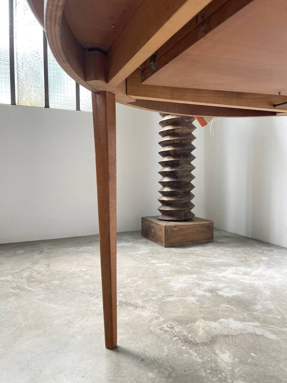 Scandinavian round teak table with extension