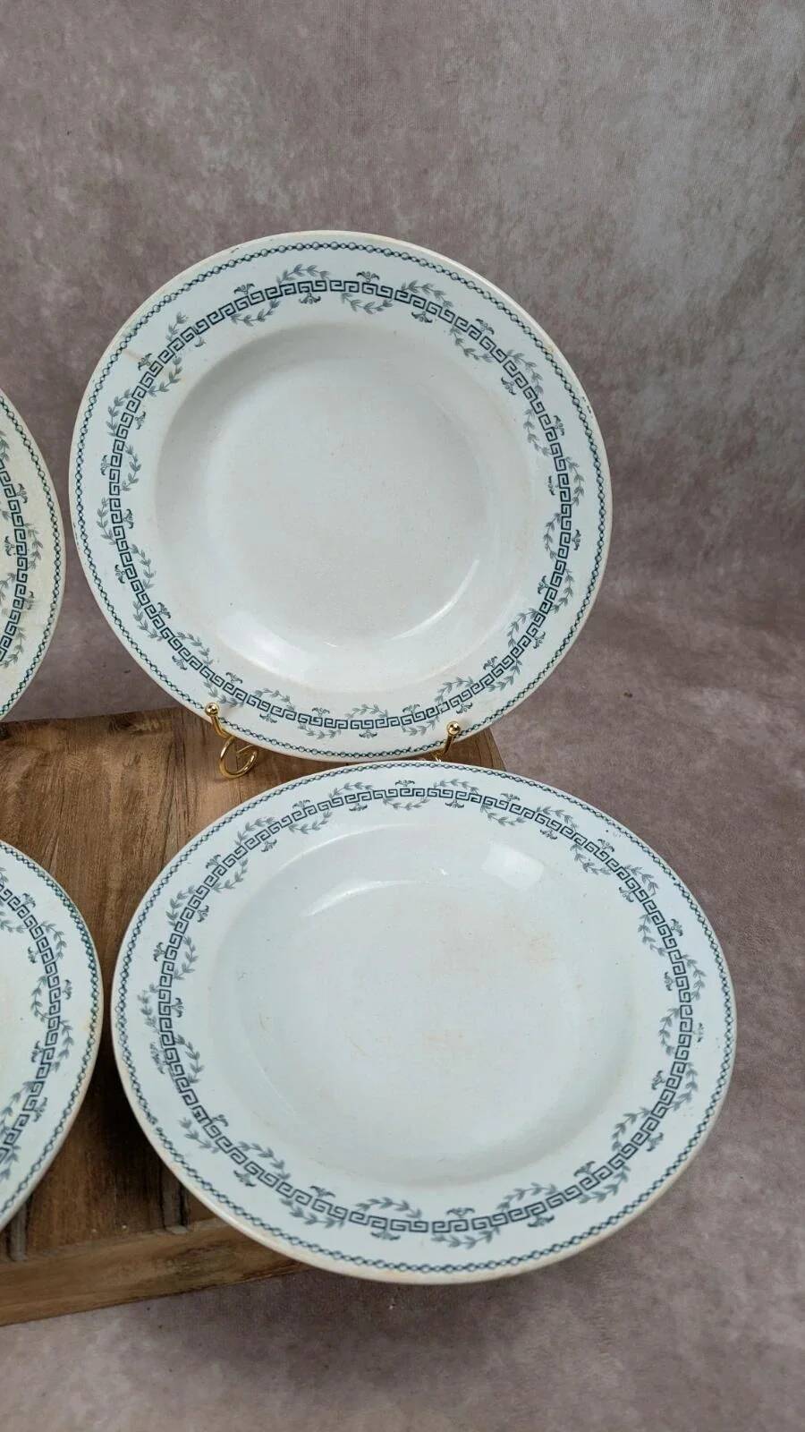 Lot de 4 assiettes creuses anciennes Gien – Terre de Fer modèle Austerlitz
