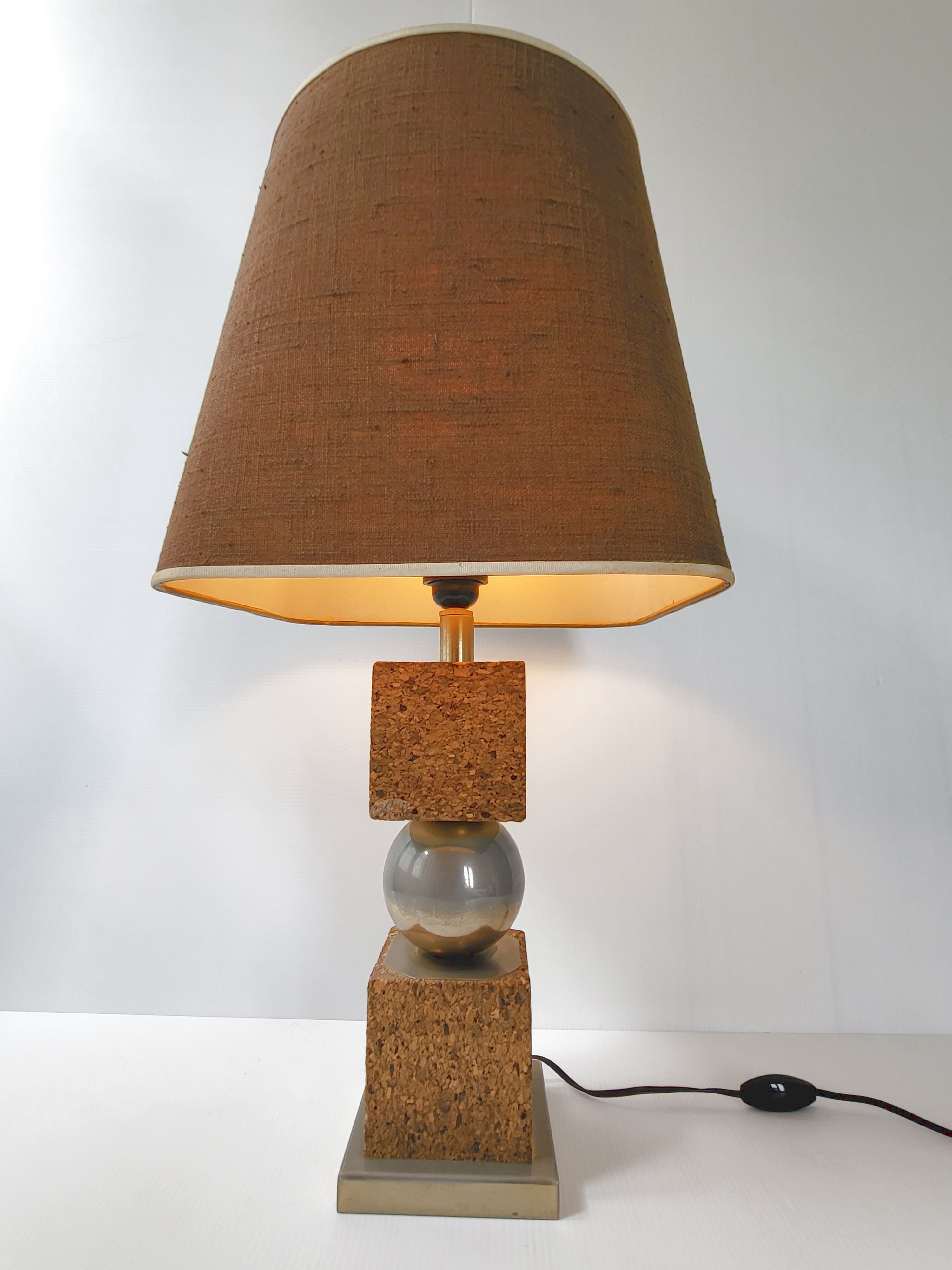 Vintage 1970 lamp in cork & metal