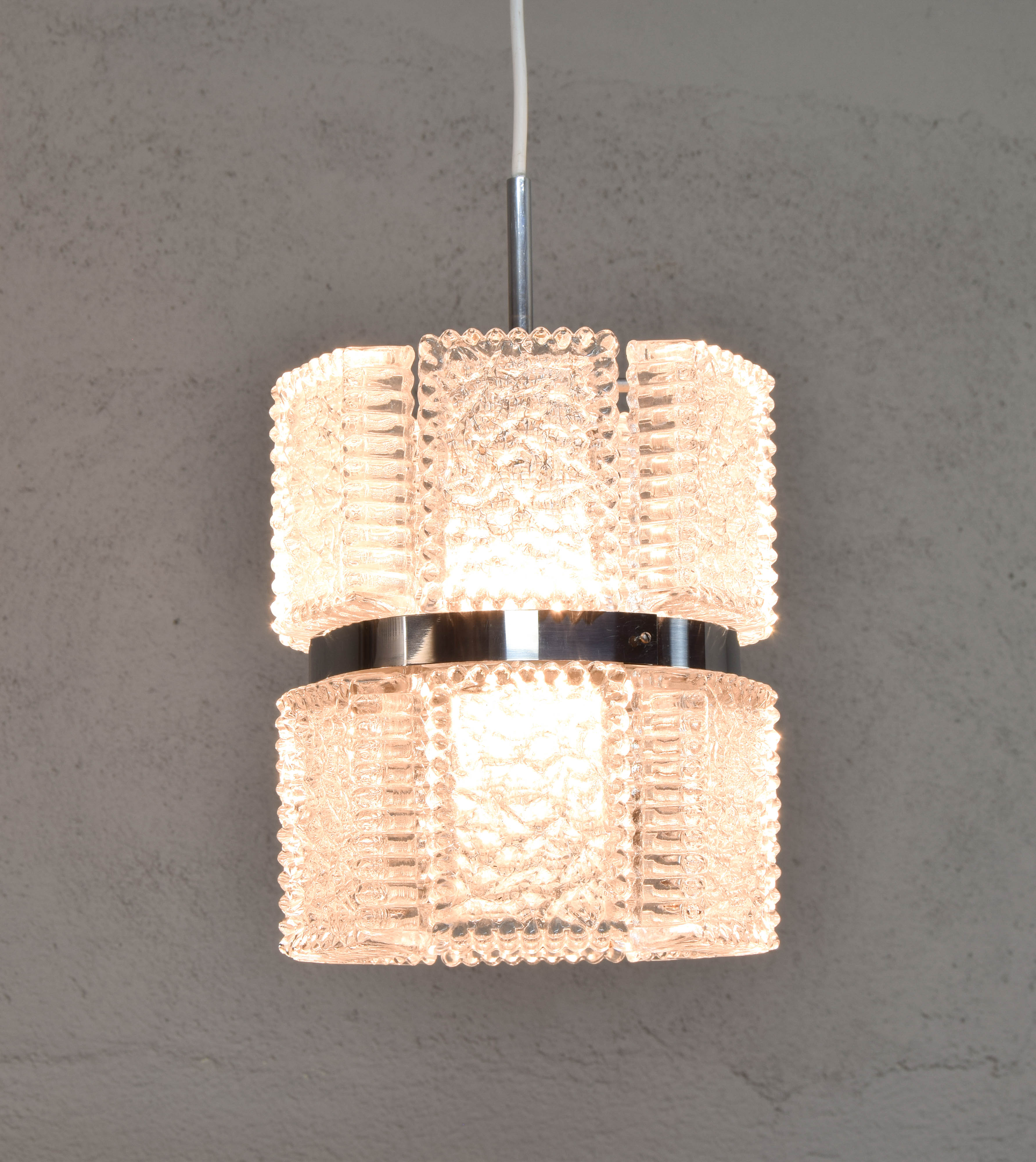 Mid Century Modern Textured Crystal Kaiser Chandelier , Germany 1960