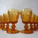 10 vintage pressed molded amber water glasses