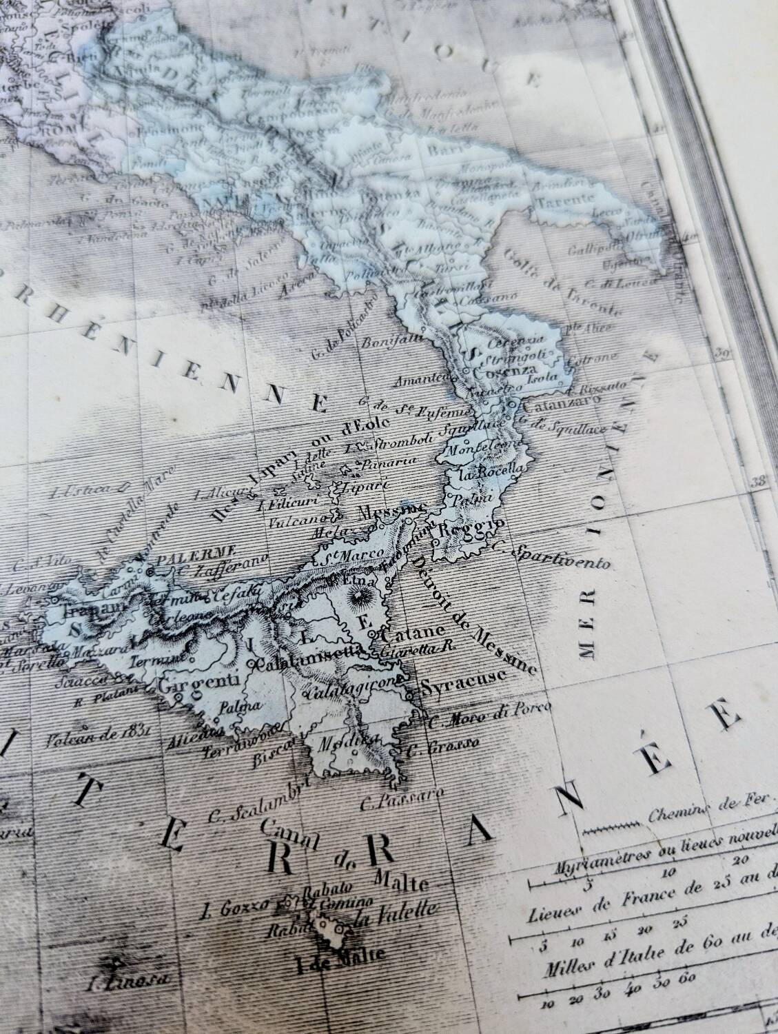 Italy, old map, printed in 1852.