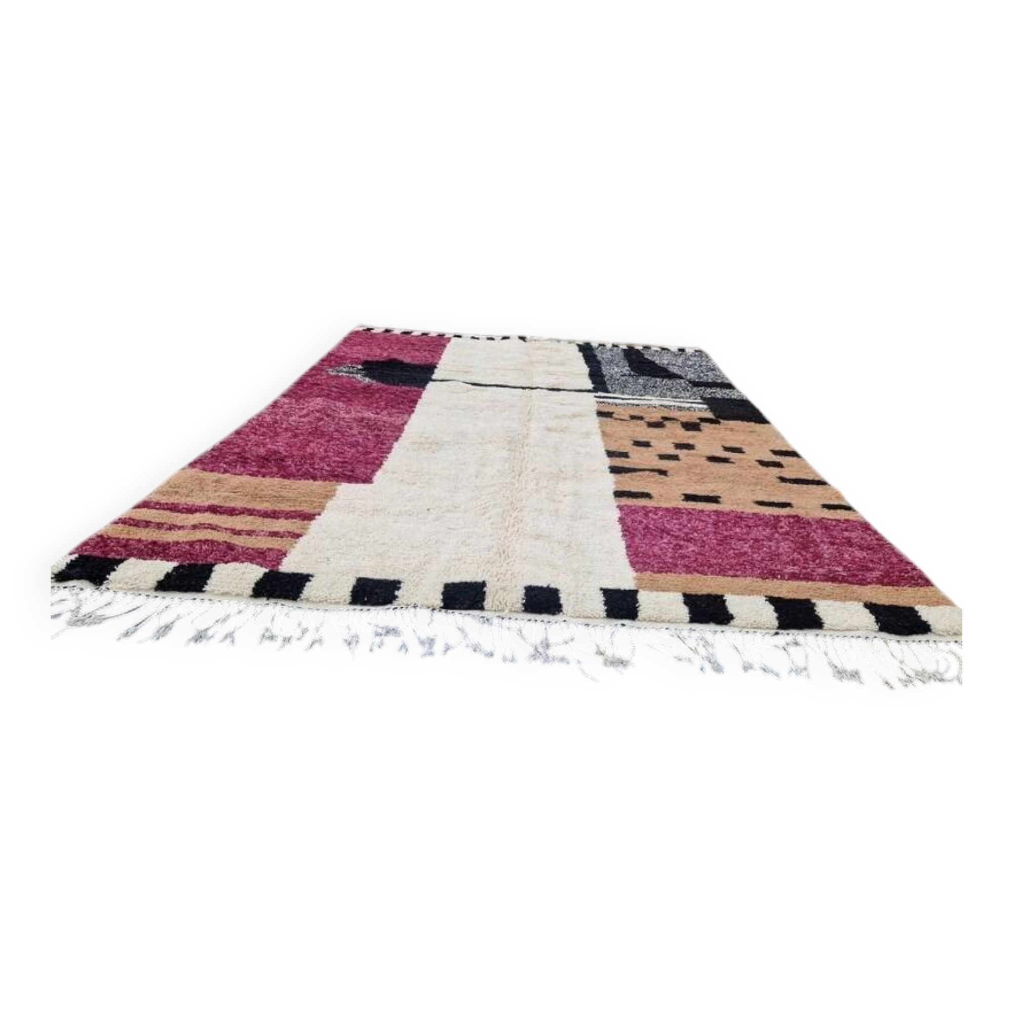 Tapis marocain fait main - marron, noir et rose - 3X2m