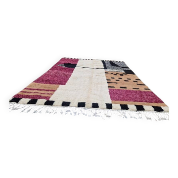 Tapis marocain fait main - marron, noir et rose - 3X2m