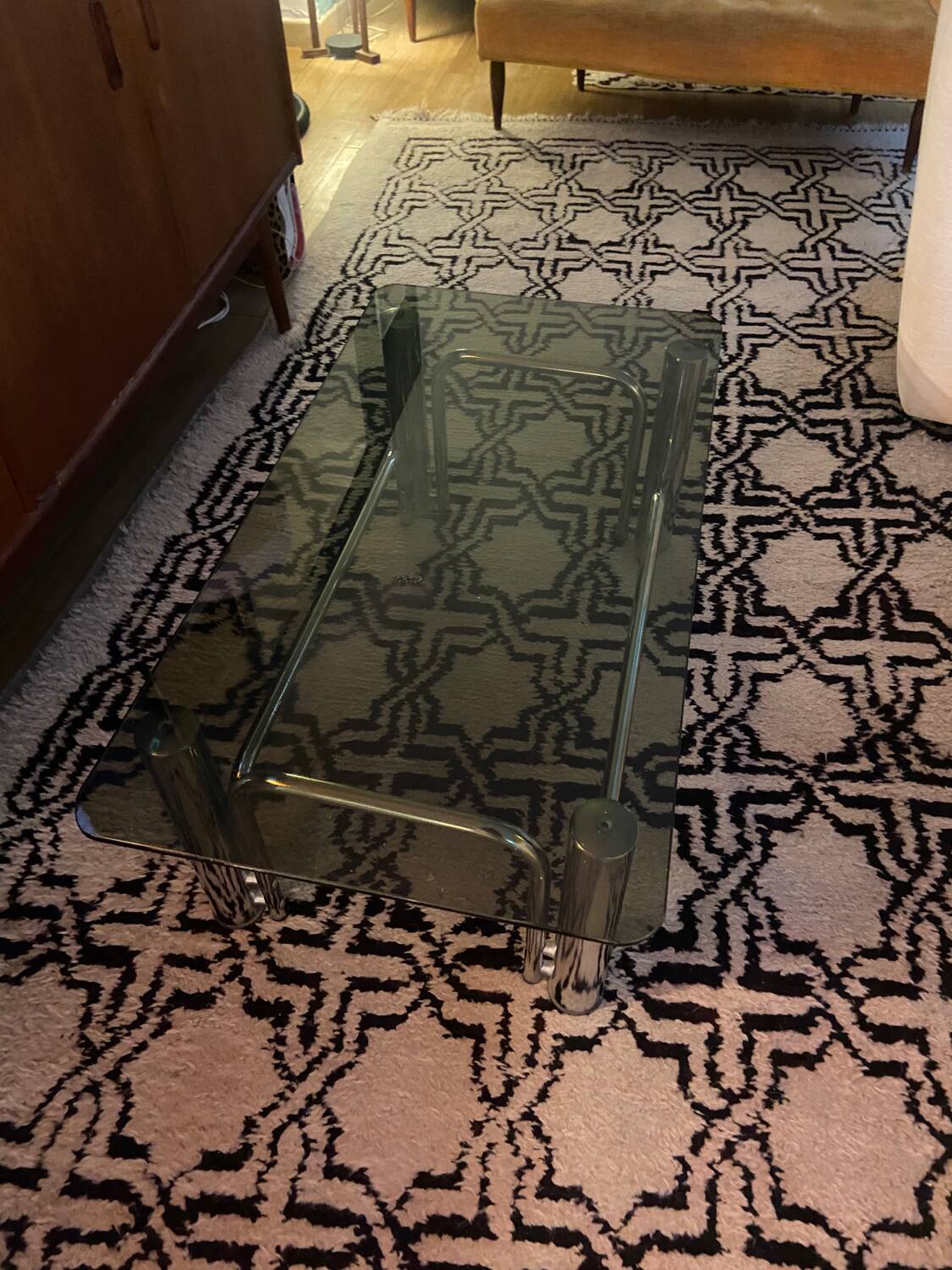 Coffee table in metal and smoked glass from the 70s