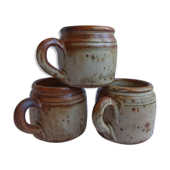 Set of 3 pyrity sandstone pots La Borne Le Puisaye