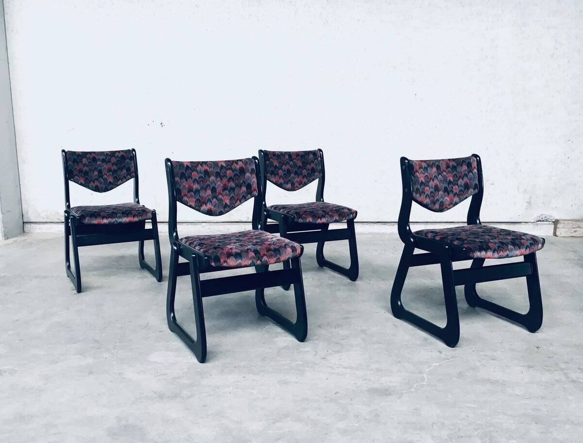 Mid-Century Modern Black Stained Wood Dining Chairs, 1970s, Set of 4