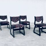 Mid-Century Modern Black Stained Wood Dining Chairs, 1970s, Set of 4