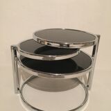 3-plate swivel coffee table in 1970s glass and chrome