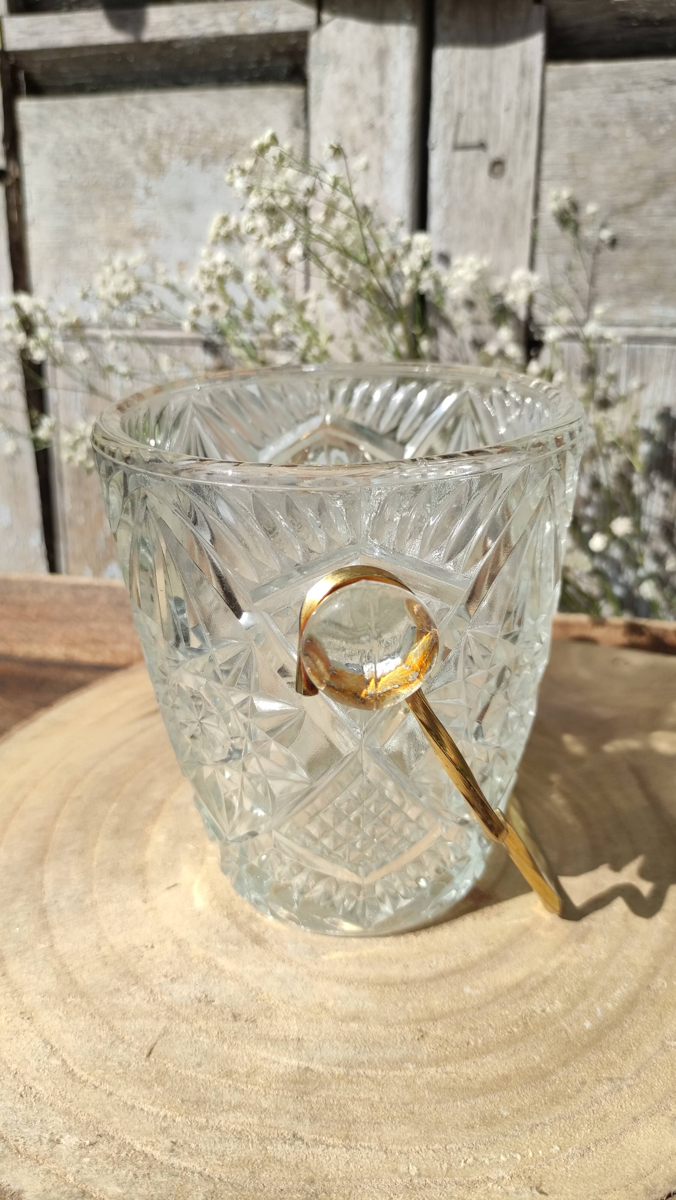 Vintage glass ice buckets or ice cubes made of thick glass
