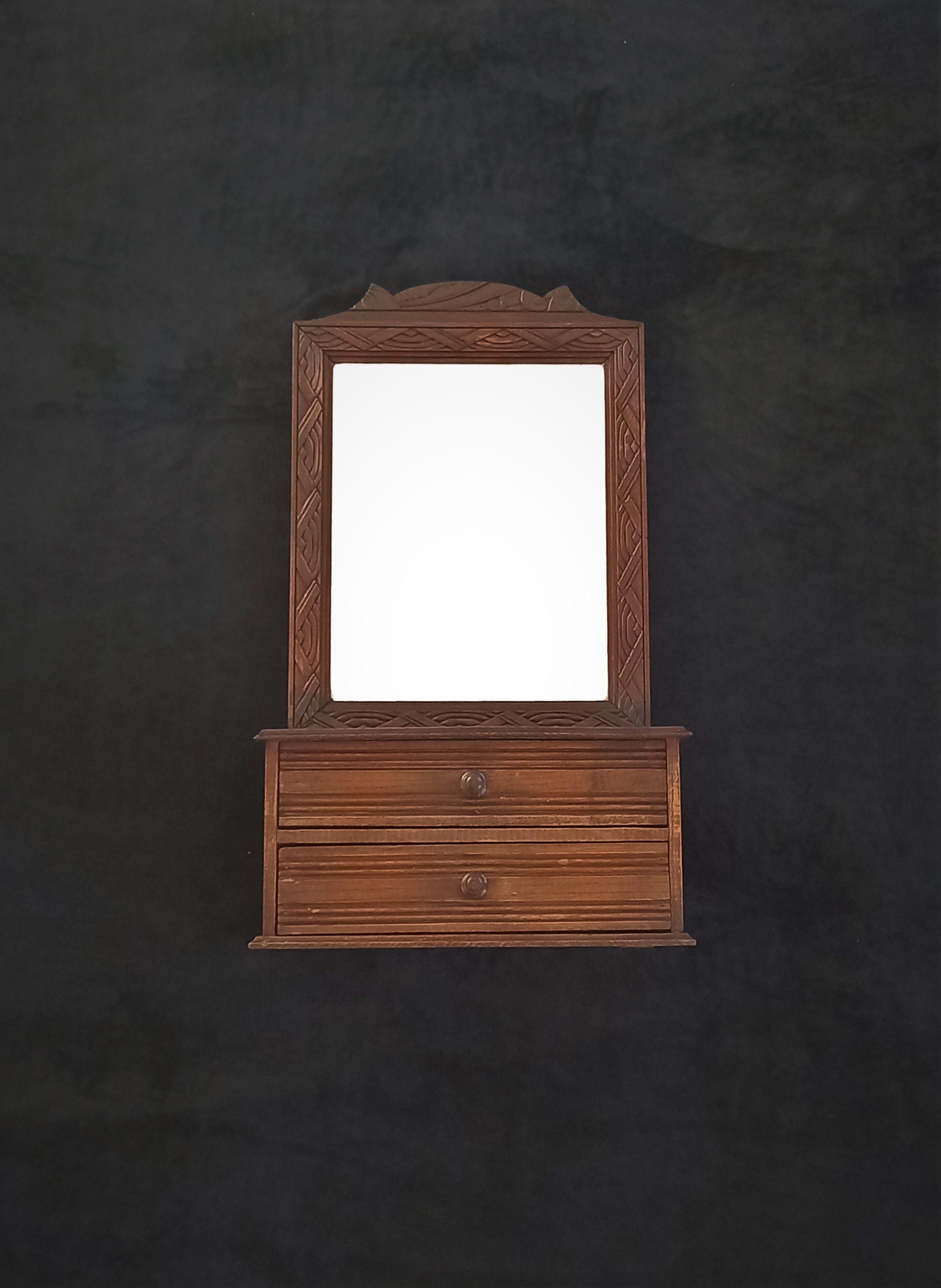 Art deco wall cabinet with mirror and two drawers