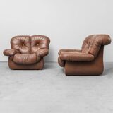 COPPIA DI POLTRONE VINTAGE IN PELLE MARRONE ANNI ’70 MODERNARIATO