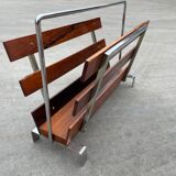 Vintage magazine rack from  rosewood and chrome design