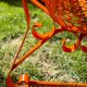 Orange pierced sheet metal bench
