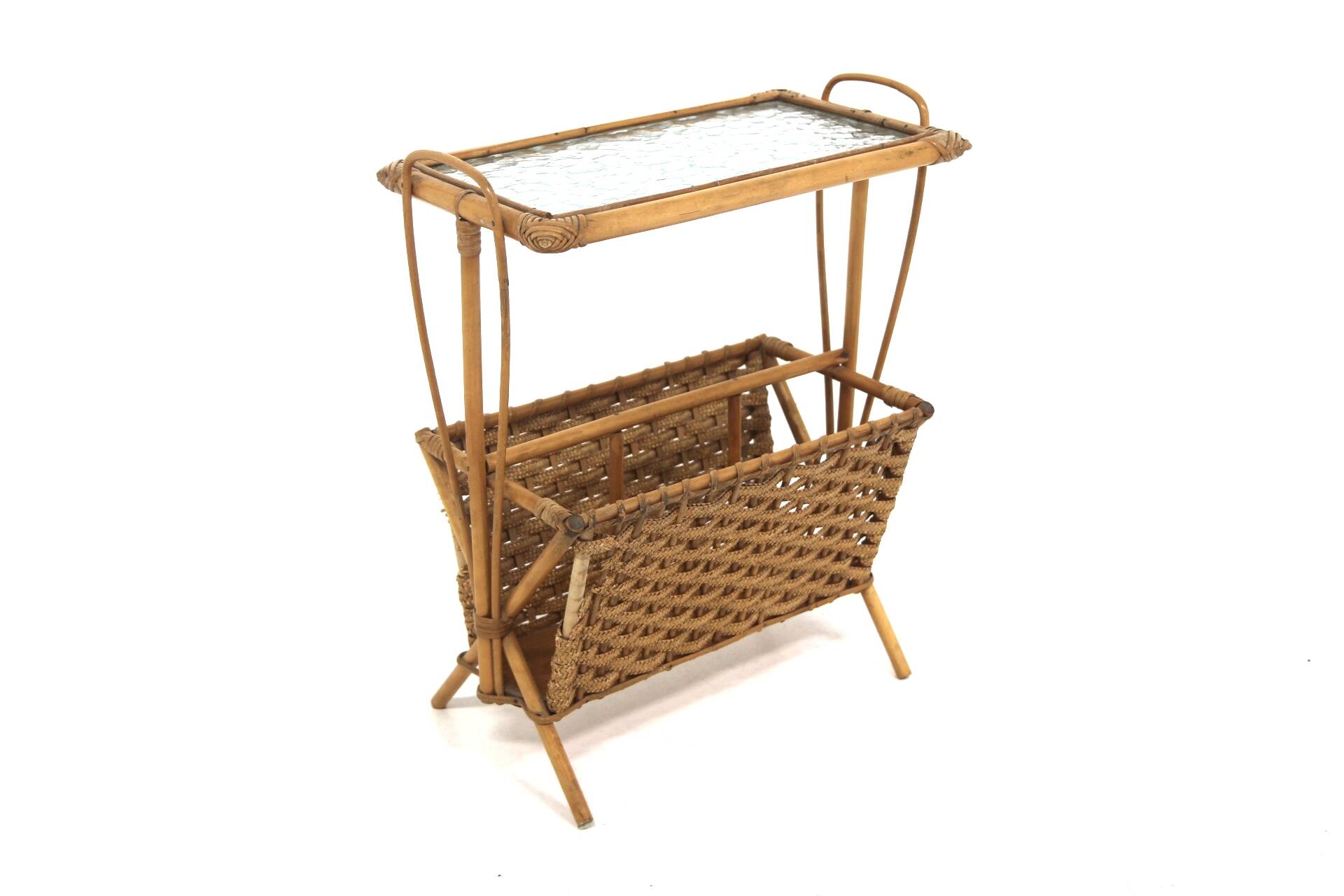 Scandinavian rattan magazine rack, Sweden, 1950