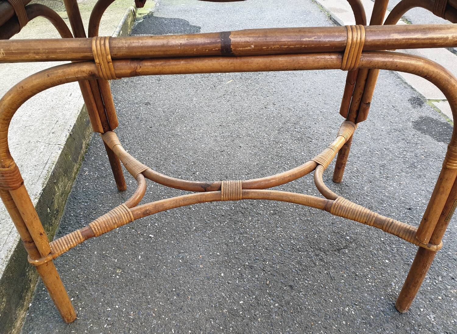 Bamboo and rattan side table, 1950s-1960s