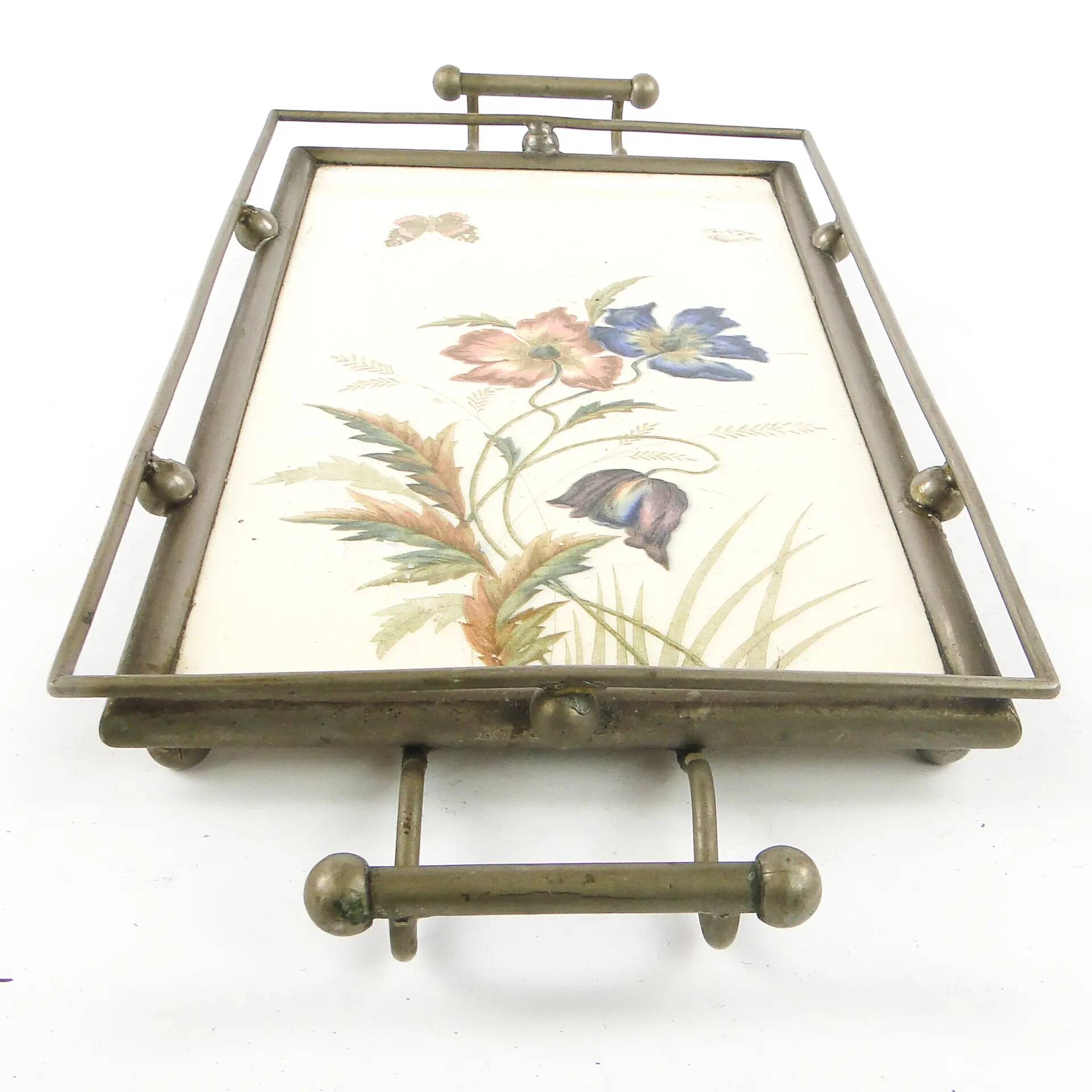Art Nouveau tray, silver-plated brass, white porcelain, Austria, early 20th century