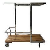 Vintage bar trolley in chrome steel and glass by Howard Miller circa 1970