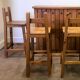 Rustic solid wood bar counter with 4 matching stools – wine rack & storage
