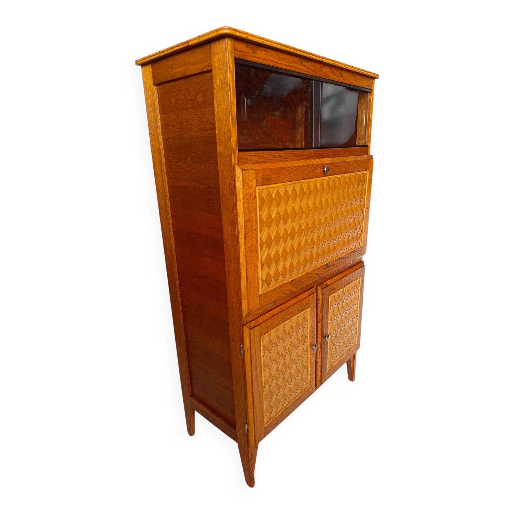 Vintage oak secretary with chestnut inlays – 1960