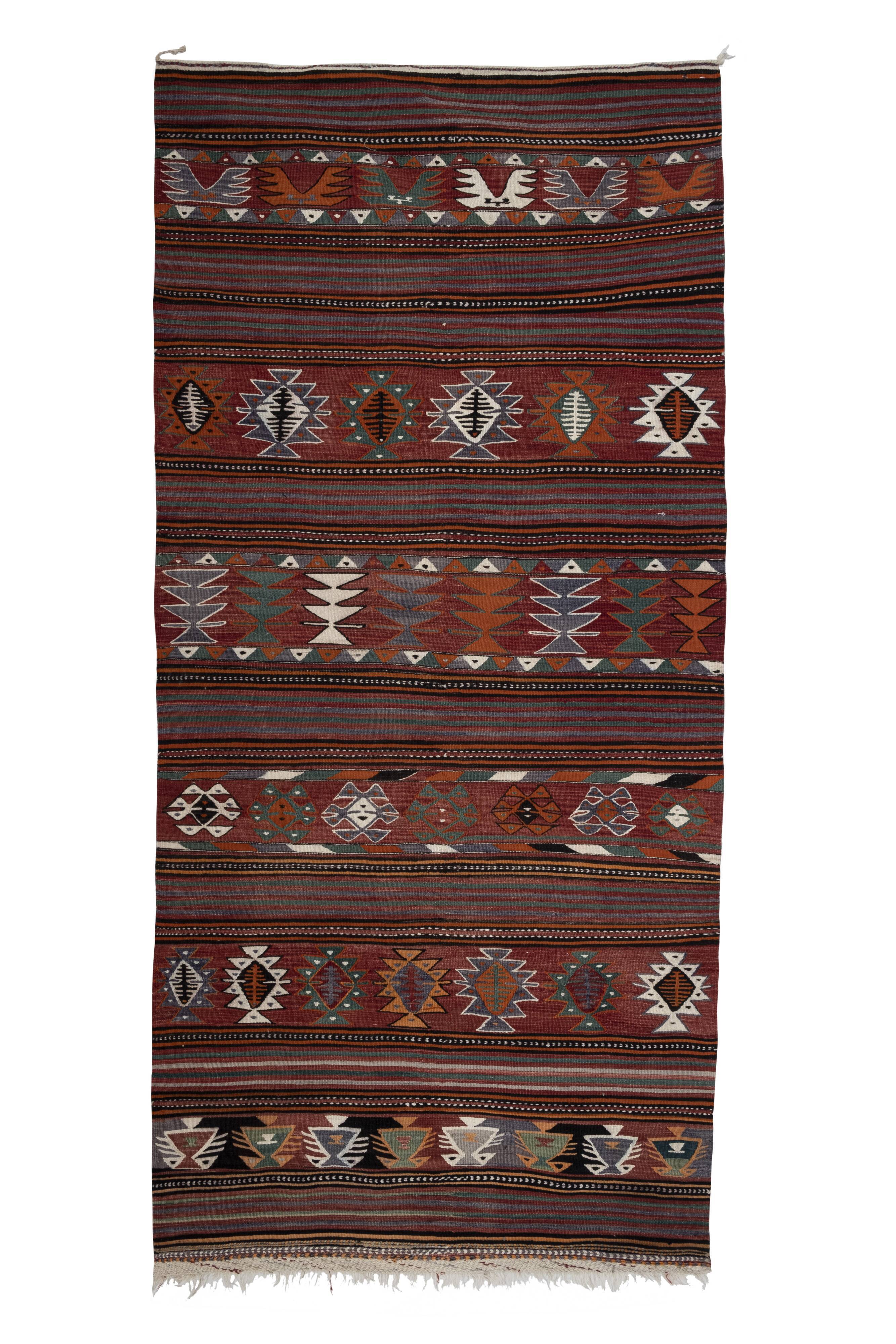 1970s vintage striped turkish oushak kilim runner 4'7" x 9'10"