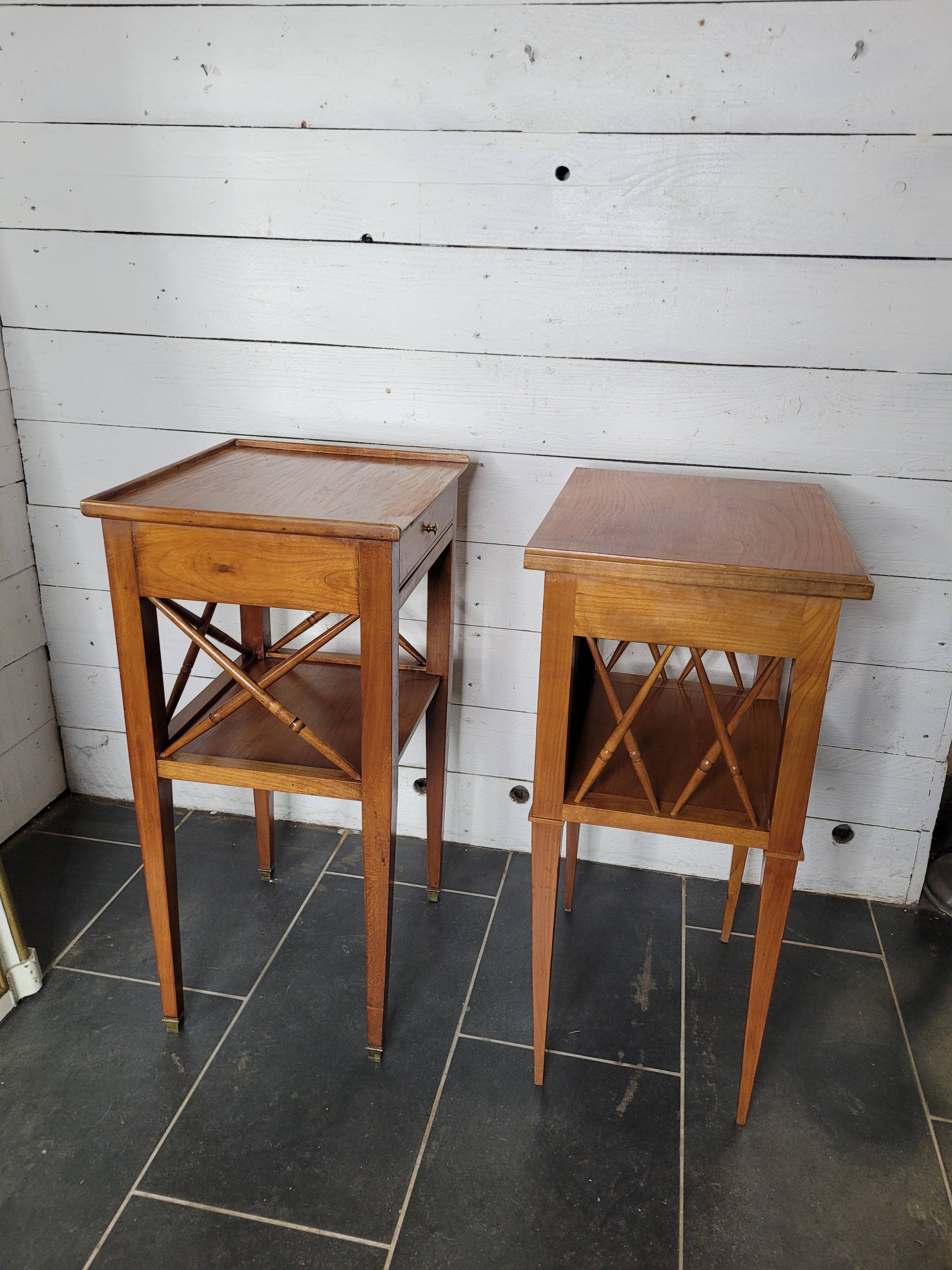 Pair of bedside tables with cherry wood lattices