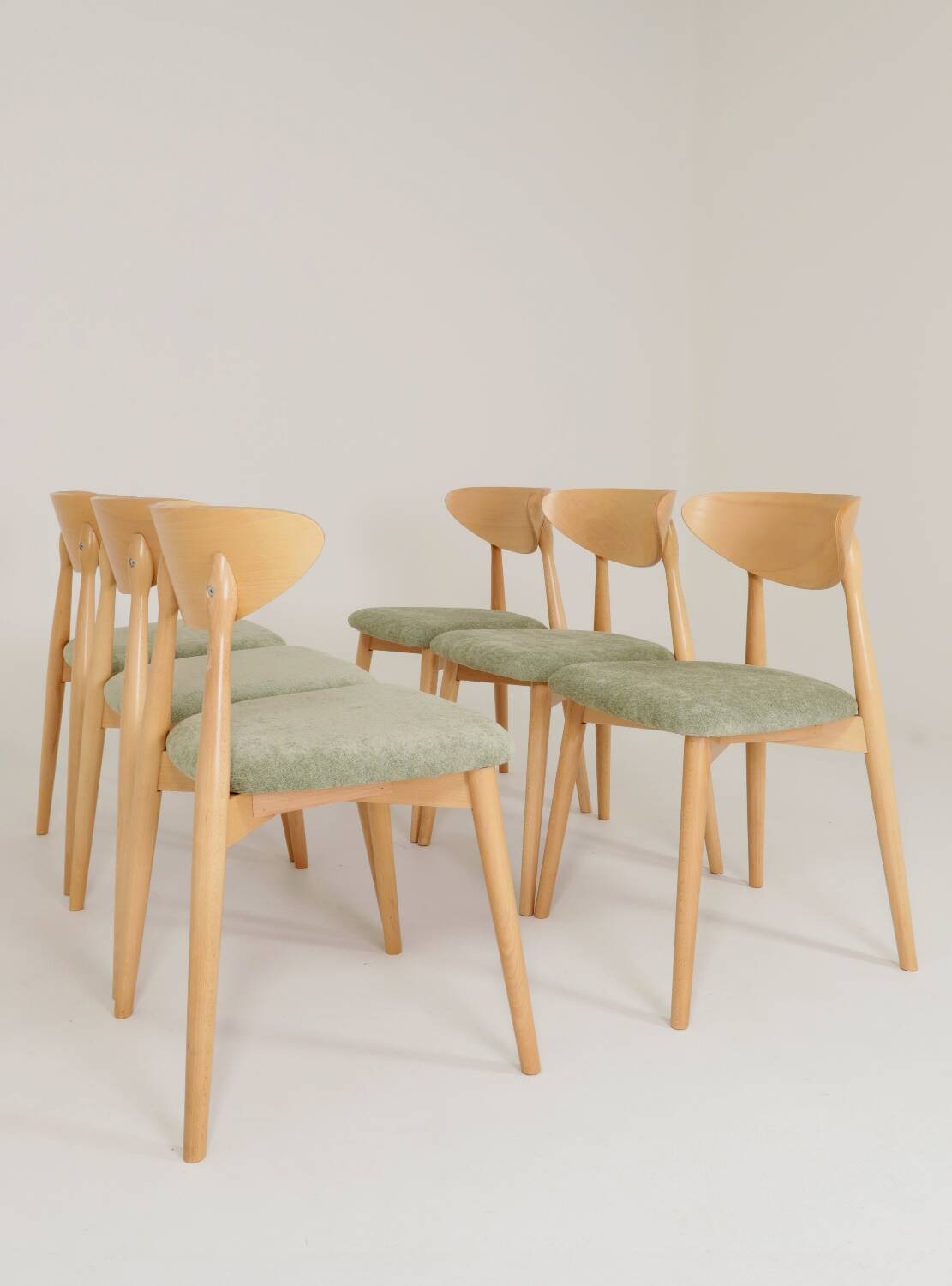 Ensemble de 6 chaises de salle à manger modernes, tissu sauge et bois de hêtre naturel