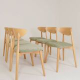 Ensemble de 6 chaises de salle à manger modernes, tissu sauge et bois de hêtre naturel